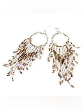 Beaded Fringe Hoop Earrings